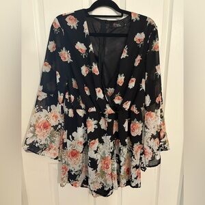 Floral Black Sheer Long Sleeve Romper